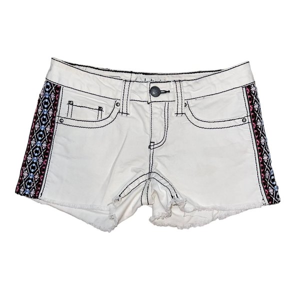 DayTrip Capricorn Distressed Shorts Womens 27 White Embroidered Western Bootie - Picture 1 of 7